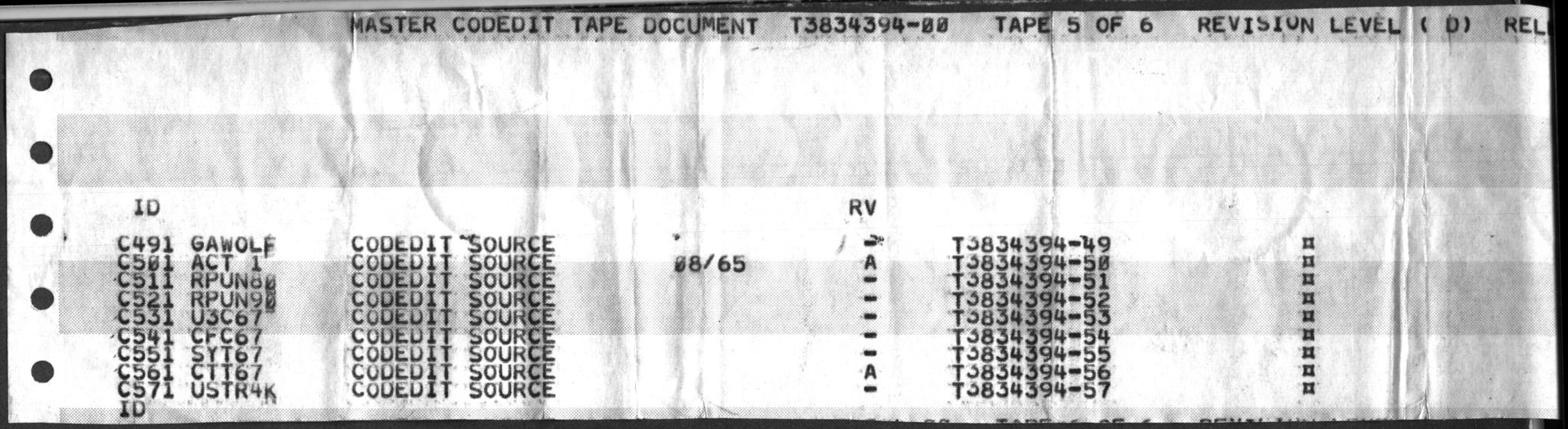 MASTER CODEDIT TAPE DOC.  REV. D REEL 5 OF 6